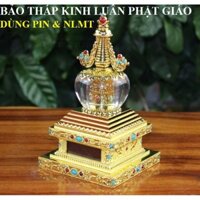 Kinh luân bảo tháp VS6 pháp khí Phật Giáo Mật Tông thờ tự ý nghĩa, xoay khi có năng lượng mặt trời hoặc pin AAA