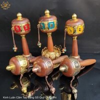 Kinh Luân Cầm Tay Bằng Gỗ bên trong có chân ngôn Lục Tự Đại Minh Om Mani Padme Hum Quan Âm