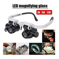 Kính lúp 8X 15X 23X Đèn LED đôi Kính mắt Kính lúp ống kính Kính lúp Loupe Jeweler Đồng hồ Bộ dụng cụ sửa chữa