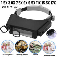 Kính lúp băng đô 1.5X 3X 7.5X 9X 11X 17X Kính lúp đầu ống kính thủy tinh trang sức Sửa chữa đồng hồ Máy làm đồng hồ Kính lúp với 2LED