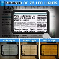 Kính lúp cầm tay SPARKL, Kính lúp vuông lớn được chiếu sáng, Đa chức năng 72 đèn LED Kính lúp gấp có độ rõ nét cao 5X Đọc sách