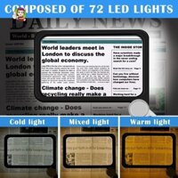 Kính lúp cầm tay TIEZI, Kính lúp vuông lớn có độ rõ nét cao, Kính lúp gấp 5X được chiếu sáng 72 đèn LED đọc sách