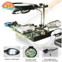 Kính Lúp Kẹp Hàn Soi Mạch Main Điện Tử Điện Thoại - Giá Kẹp Hàn Mạch Có Kính Lúp Đèn 5 Led 2 trong 1