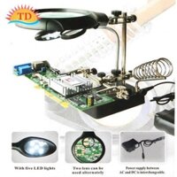 Kính Lúp Kẹp Hàn Soi Mạch Main Điện Tử Điện Thoại - Giá Kẹp Hàn Mạch Có Kính Lúp Đèn 5 Led 2 trong 1