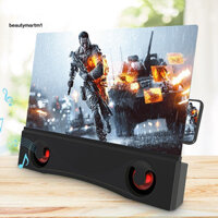 Kính lúp màn hình điện thoại 12 inch rảnh tay Giá đỡ khuếch đại màn hình điện thoại di động phóng to 3D trong suốt cao với loa âm thanh nổi tương thích Bluetooth để xem TV