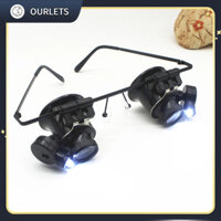 Kính lúp sửa chữa đồng hồ 20X Đèn LED Công cụ thẩm định thợ kim hoàn hai mắt 【Ourlets】