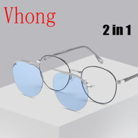 Kính Mát Gọng Kim Loại Tròn 2 Trong 1 Phong Cách Retro Thời Trang Unisex