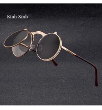 Kính mát, Kính râm Nam Nữ Mắt Tròn Thời Trang Đi Ngày và Đêm - Gọng Vàng