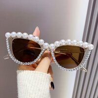 Kính Mát Mắt Mèo Đính Đá Kim Cương Ngọc Trai Phong Cách Âu Mỹ Độc Đáo Mới