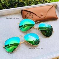 Kính Mát Rayban RB3025 112/19 Aviator Large Metal mắt tráng gương xanh viền vàng (58-14-135)