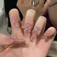 Kính Móng Tay Giả Trong Suốt Hình Gấu Đính Nơ Dễ Thương