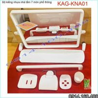 Kính nhựa 6 món KAG-KNA01, Bộ phụ kiện gồm gương soi bọc nhựa trắng phòng tắm trường học gia đình