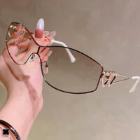Kính oval lens trong gọng kim loại họa tiết trái tim cực yêu _ Hàng đẹp _ Tròng chống tia uv