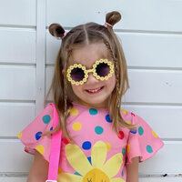 Kính râm hoa tròn trẻ em mới chống nắng mùa hè đi biển Kính râm trẻ em đeo kính râm hoa cúc