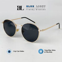 Kính Râm, Kính Mát Nam Nữ Mắt Tròn Viền Dày Mắt Đen, Nâu Gọng Bạc Vàng Hàn Quốc - BLUE LIGHT - Nâu