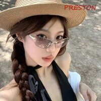 Kính râm mắt mèo PRESTON, Kính hình bầu dục nữ bằng kim loại cổ điển, Thiết kế Punk Y2k UV400 Cay Girls Shades Kính mắt