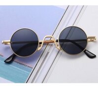 Kính râm mắt tròn siêu nhỏ cực chất - Mắt Đen - Gọng Vàng