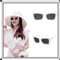 Kính Râm Mắt Vuông Retro Màu Trắng Đi Biển, Du Lịch Sành Điệu