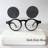 Kính râm Nam Nữ Mắt Tròn Gọng Nhựa 2 Tròng Mở Nắp Thời Trang Retro