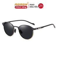 Kính Râm Nam Nữ Unisex Tròn Nửa Khung Đi Biển, Tròng Phân Cực Chống Lóa Gọng Vuông AK017 - AORON - Mắt Đen- Viền vàng