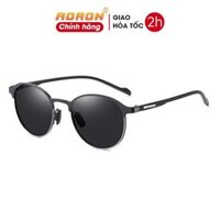 Kính Râm Nam Nữ Unisex Tròn Nửa Khung Đi Biển, Tròng Phân Cực Chống Lóa Gọng Vuông AK017 - AORON - Mắt Đen- Viền Trắng