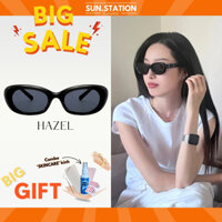 Kính râm nữ nam cao cấp chống tia uv SUNSTATION, Kính mát thời trang gọng hình chữ nhật với 3 màu đen, trắng, oliu-HAZEL