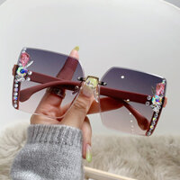 Kính râm viền không khung hợp thời trang Nhãn dán cao cấp đính kim cương Kính râm chống nắng