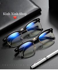 Kính Xinh, Kính Mắt tròn nửa viền chống ánh sáng xanh, chống lóa uv - Hàng cao cấp Nhiều màu - ĐEN BẠC