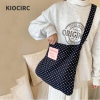 KIOCIRC Túi đeo vai nữ , Túi Tote màu đen dung tích lớn, Túi xách chấm bi vải nhung thời trang