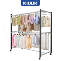 KIOOK Giàn phơi quần áo cao cấp inox, chịu lực 300kg phơi từ 50 bộ quần áo có bánh xe di chuyển