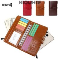 KIOUHTF Thẻ , Hộp đựng thẻ RFID dung lượng lớn du lịch, Thẻ tín dụng dây kéo bằng da thời trang Unisex