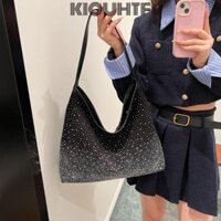 KIOUHTF Túi xách kim cương giả , Túi đeo vai màu trơn dung tích lớn, Túi Tote sáng bóng có dây kéo thời trang