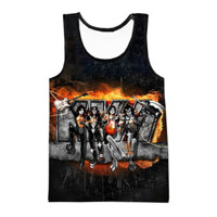 Kiss Band 3D In Hình Xe Tăng Áo Nam Mùa Hè Áo Vest Nữ Hip Hop Thời Trang Áo Thun Không Tay Hip Hop Dạo Phố Quá Khổ Áo