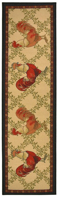 Kitchen Collection Rooster Beige Multi-Color Printed Slip Resistant Rubber Back Latex Contemporary French Country Kitchen Runner Area Rug (Rooster,...