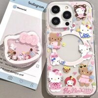 [Kitty Cute] 2025 Vỏ điện thoại từ tính mới chơi bãi biển KT cho Apple 16 Pro, hoạt hình 14 chống sốc 13 dễ thương