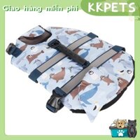 KKPETS Áo phao cho chó phản quang có thể điều chỉnh thú cưng tay cầm cứu hộ để bơi chèo thuyền