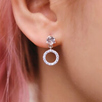 KL0160 Khuyên Tai Nữ Drop Solana Chốt Nụ Vòng Tròn Tấm 1.5ly Treo by Kylan Silver