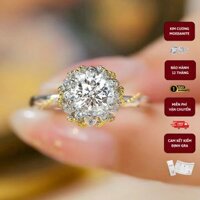 KL0488MOISS Nhẫn Bạc Nữ Le Perpetual Đai Trơn Xoắn Vàng Gold Đá Chủ Tròn Portuguese 7ly Moissanite