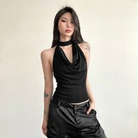 Klalien Áo Hai Dây Hở Lưng Dáng Ôm Màu Trắng Đen Đơn Giản Thời Trang Mùa Hè Quyến Rũ Cho Nữ