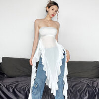 Klalien Áo Ống Nhún Bèo Kiểu Dáng Thời Trang Quyến Rũ Cho Nữ