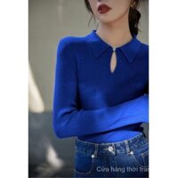 Klein Áo sweater Dệt Kim Cổ polo Thời Trang Mùa Thu Dành Cho Nữ