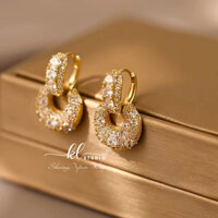 [KL.Studio] Cao Cấp_Bông Tai Mạ Vàng 18K Hình Tròn Đính Đá Zircon Khuyên Tai Đính Đá Bông Tai Đi Tiệc Sang Trọng - E169