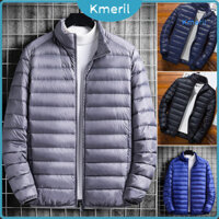 [Kmeril] Áo khoác nam Cotton đứng cổ áo dài tay có khóa kéo Áo khoác nhẹ có túi bên xuống Áo khoác ngoài chăn bông