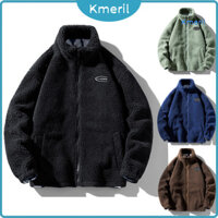 [Kmeril] Áo khoác nam giả Sherpa mùa thu đông dày cổ đứng ấm áp có dây kéo Túi dài tay dáng rộng dáng rộng vừa vặn Áo khoác nam thông thường