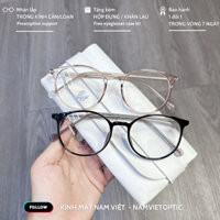 KMNV8253 Gọng kính cận thời trang dáng tròn phong cách Hàn Quốc, tròng kính chống ánh sáng xanh