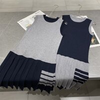 KMWV Thom Browne college style sleeveless vest skirt fashionable young western style round neck slimming contrast color pleated dress little girl