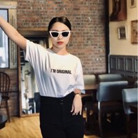 Koosin - Áo thun nữ cổ tròn màu trắng đen, áo thun form rộng tay ngắn unisex cotton 100% - I'm Original