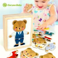 ✎☼✲Korea GoryeoBaby Children Little Bear Dress Up Đồ chơi Xếp hình Ba chiều Khối xây dựng bằng gỗ