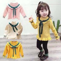 Korean Girls Kids Winter Sweater Baby Girl Bowknot Design Cotton Blouse