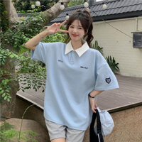 Korean Style Embroidered Loose Short-Sleeved Polo T-Shirt for Women